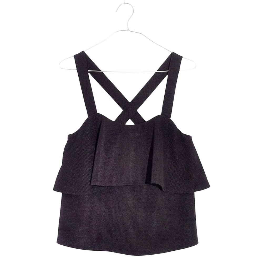 Madewell Texture and Thread Tiered Tank Top Sleeveless Blouse Black — Size L